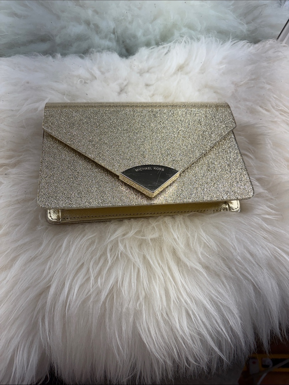 Michael Kors Gold Glitter Envelope Wristlet Clutch